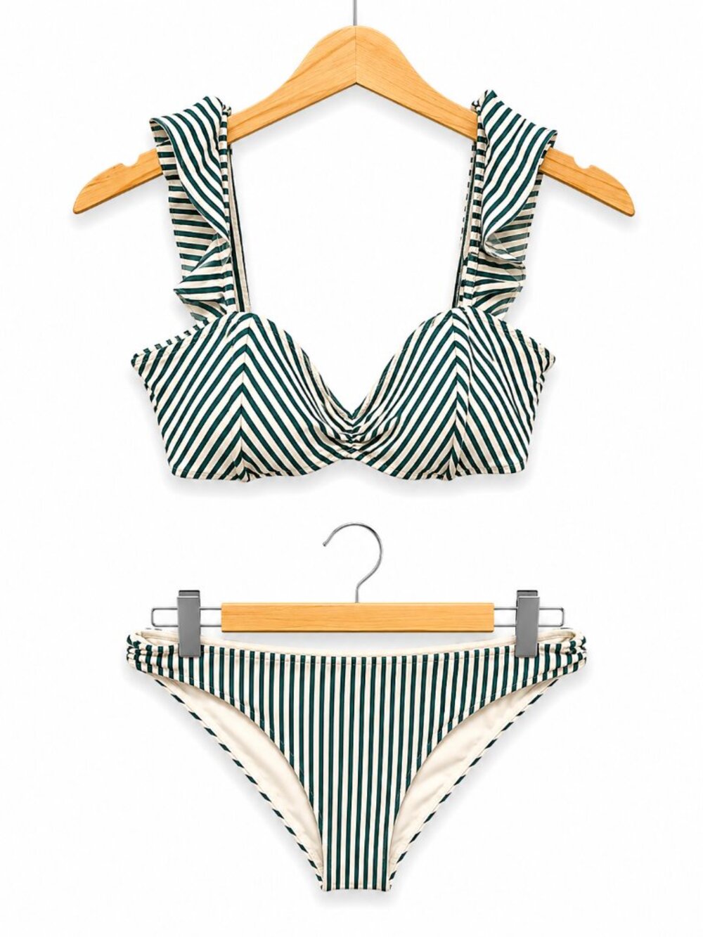 Tori Praver Striped Ruffle Bikini Set